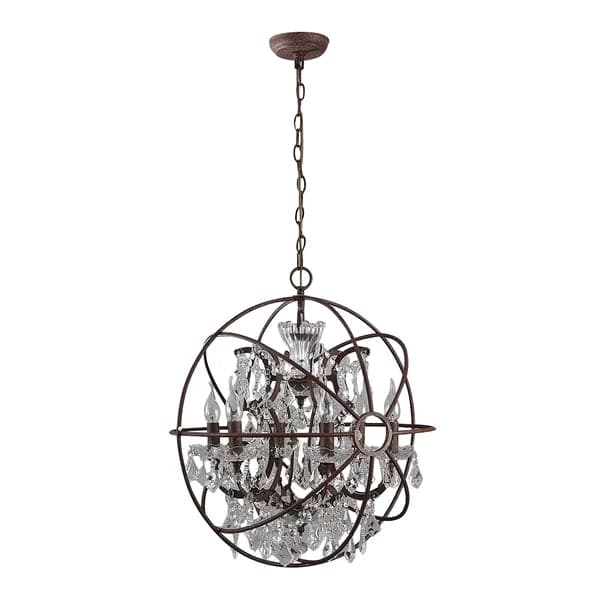 Modern 6 Lights Clear Crystal Rust Metal Orb Chandelier