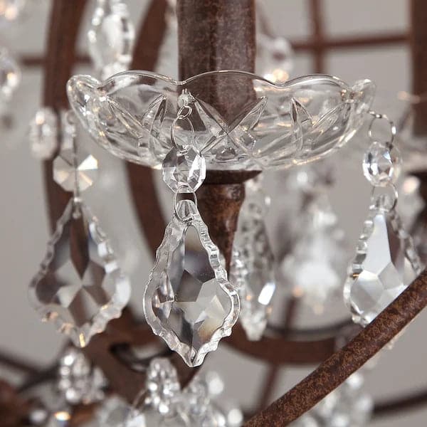 Modern 6 Lights Clear Crystal Rust Metal Orb Chandelier