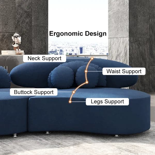 Modern 7-Seat Sofa Curved Sectional Modular Blue Velvet Upholstered with Ottoman