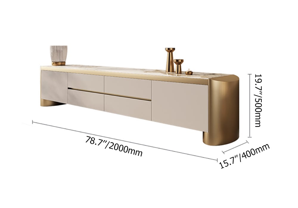 Modern 78.7" Off White & Gold TV Stand Sintered Stone Top with Storage for TVs up to 85"