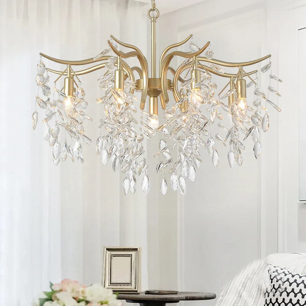 Modern 4/9-Light Crystal Tiered Chandelier in Champagne Gold#9-Light