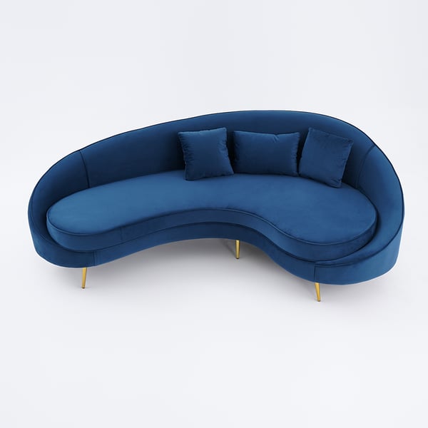 Modern 95 Inch Blue Velvet Curved 3 Seaters Sofa for Living Room