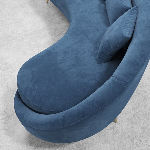 Modern 95 Inch Blue Velvet Curved 3 Seaters Sofa for Living Room