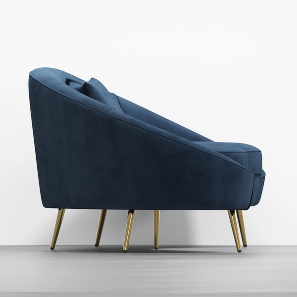 Modern 95 Inch Blue Velvet Curved 3 Seaters Sofa for Living Room