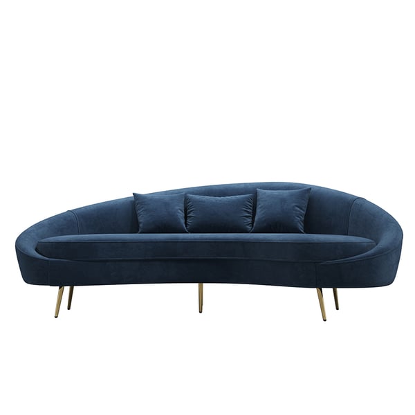 Modern 95 Inch Blue Velvet Curved 3 Seaters Sofa for Living Room