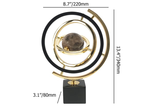 Modern Abstract Metal Black & Gold Globe Ornament Sculpture Decor with Rectangle Stand