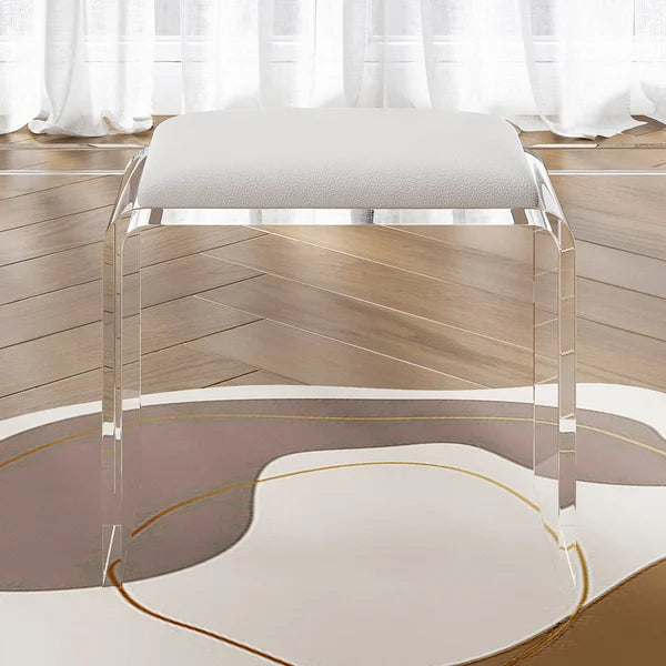 Ensemble de vanité de maquillage flottant en acrylique moderne avec miroir et tabouret éclairés par LED