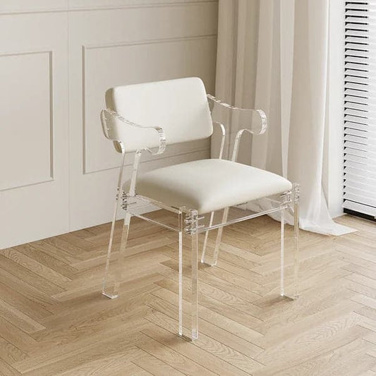 Chaise de salle à manger moderne en acrylique blanc avec accoudoirs, chaise de salle à manger rembourrée en cuir PU