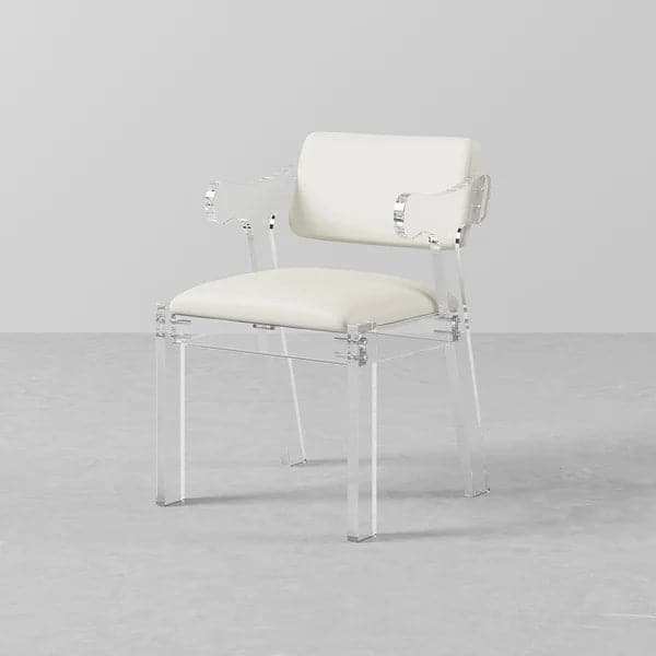 Chaise de salle à manger moderne en acrylique blanc avec accoudoirs, chaise de salle à manger rembourrée en cuir PU