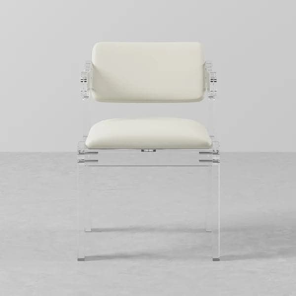 Modern Acrylic White Dining chair with Arms Upholstered PU Leather Dining Room Chair