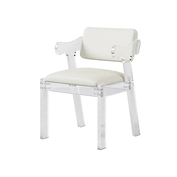 Modern Acrylic White Dining chair with Arms Upholstered PU Leather Dining Room Chair