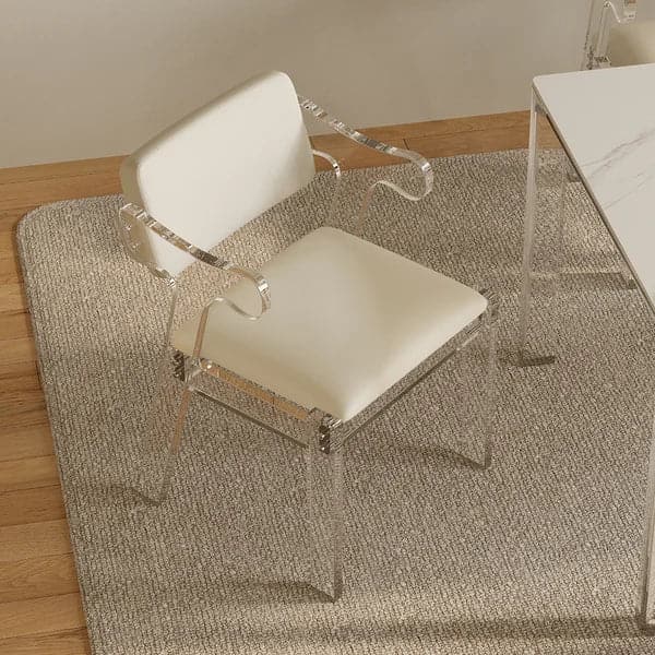 Chaise de salle à manger moderne en acrylique blanc avec accoudoirs, chaise de salle à manger rembourrée en cuir PU