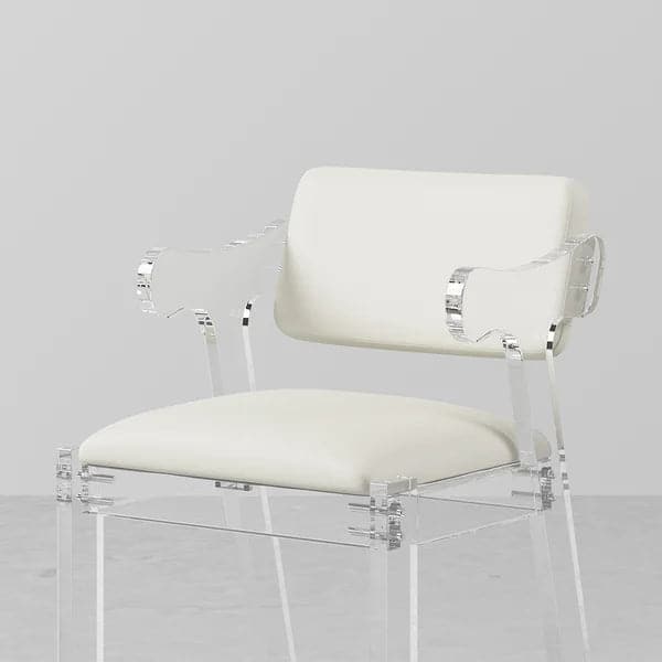 Chaise de salle à manger moderne en acrylique blanc avec accoudoirs, chaise de salle à manger rembourrée en cuir PU