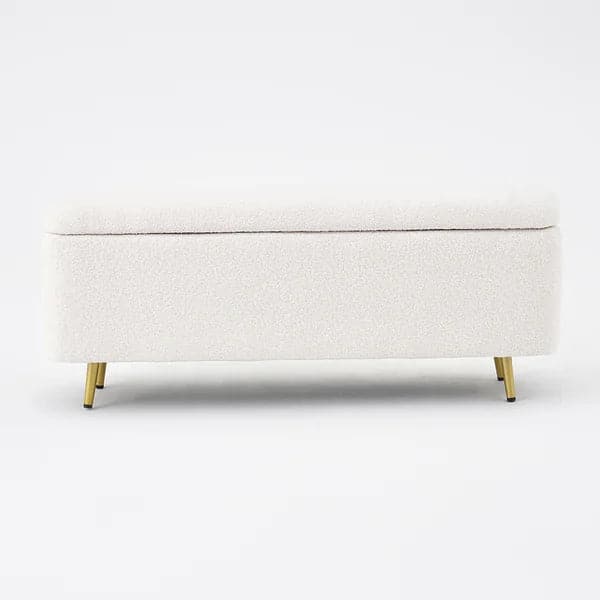 Pouf rembourré avec banc blanc Boucle de chambre à coucher moderne avec rangement et pieds dorés