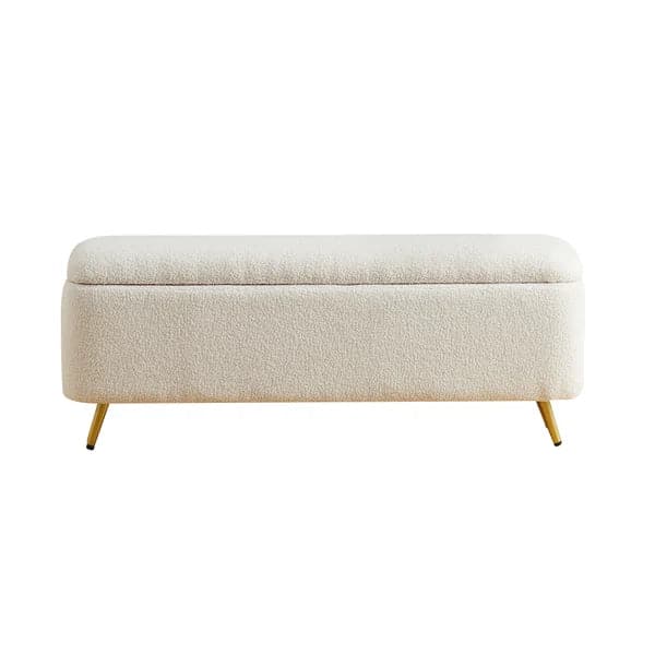 Pouf rembourré avec banc blanc Boucle de chambre à coucher moderne avec rangement et pieds dorés