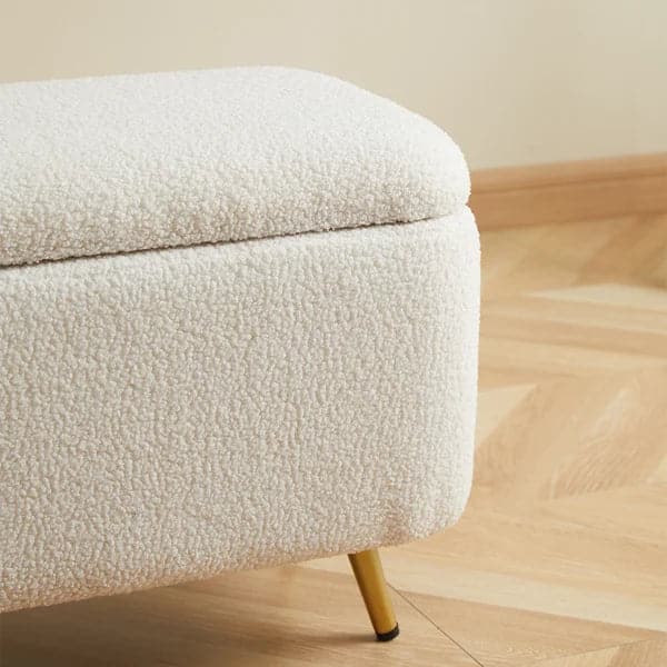 Pouf rembourré avec banc blanc Boucle de chambre à coucher moderne avec rangement et pieds dorés