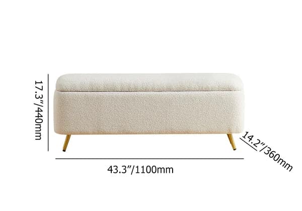 Pouf rembourré avec banc blanc Boucle de chambre à coucher moderne avec rangement et pieds dorés