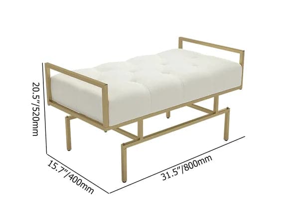 Modern Beige Entryway Bench Faux Leather Upholstered Tufted Bench Gold Legs