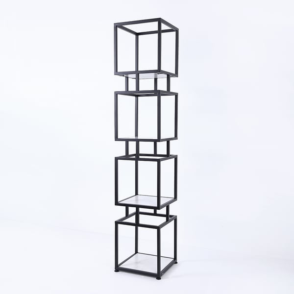 Modern Black Cube Bookcase with Metal 4-Tier Bookshelf Tower Display Tall Shelf