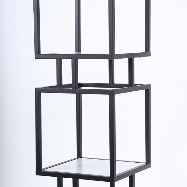Modern Black Cube Bookcase with Metal 4-Tier Bookshelf Tower Display Tall Shelf