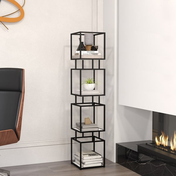 4-Tier Modern Simple Gold Cube Bookcase with Metal Tower Display