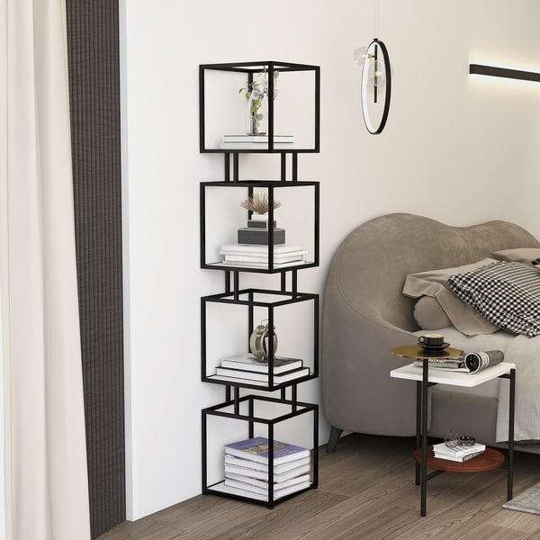 4-Tier Modern Simple Gold Cube Bookcase with Metal Tower Display