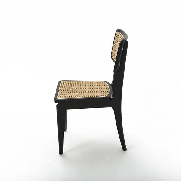 Chaise de salle à manger noire moderne en rotin et frêne