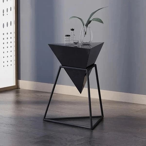 Modern Black Geometric Wood End Table Accent Side Table