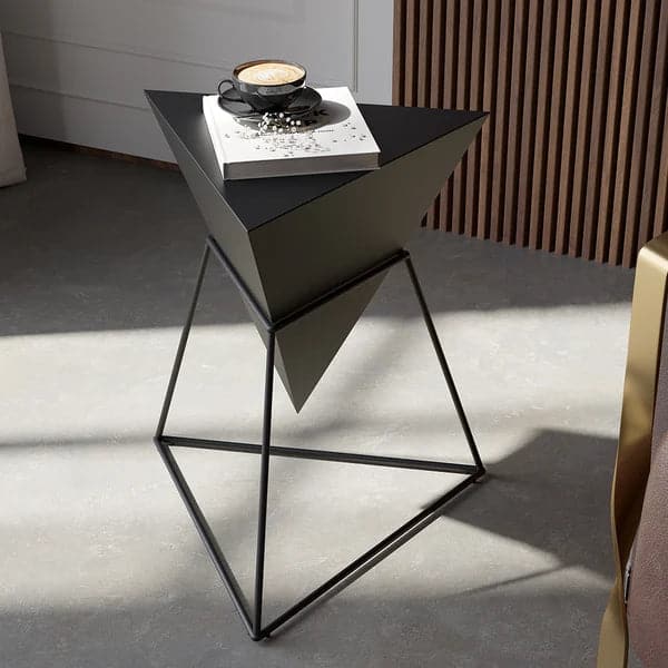 Modern Black Geometric Wood End Table Accent Side Table