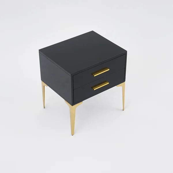 Modern Black Nightstand Glossy 2-Drawer Bedside Cabinet High Legs