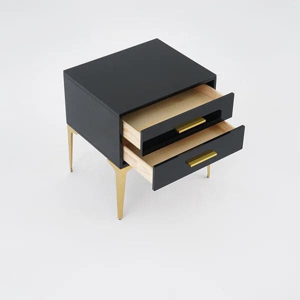 Modern Black Nightstand Glossy 2-Drawer Bedside Cabinet High Legs