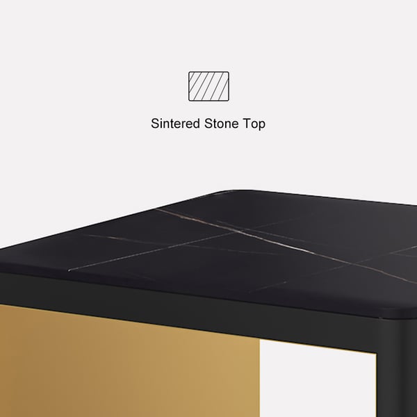 Modern Black Side Table with Storage Hollow Cube Table with Gold Metal Pedestal