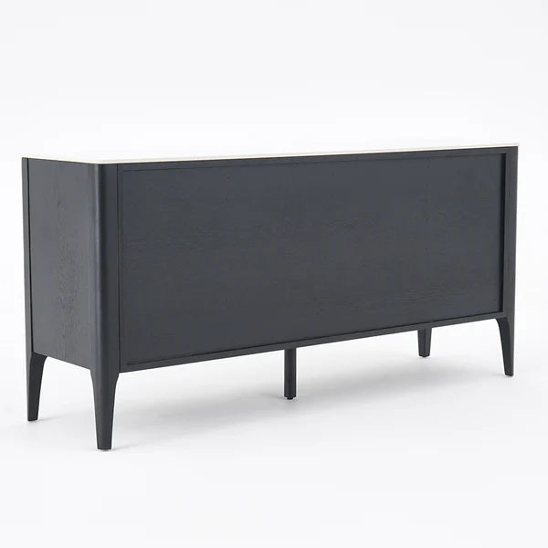 Modern Black Sideboard Buffet Sintered Stone Top Drawers&2 Doors Kitchen Cabinet