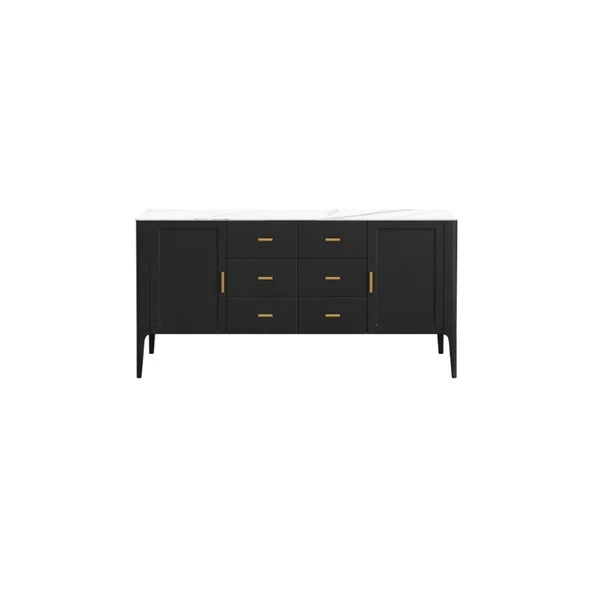 Modern Black Sideboard Buffet Sintered Stone Top Drawers&2 Doors Kitchen Cabinet