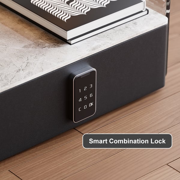 Modern Black Smart Leather Nightstand with Light & Sintered Stone Top & Fingerprint Lock