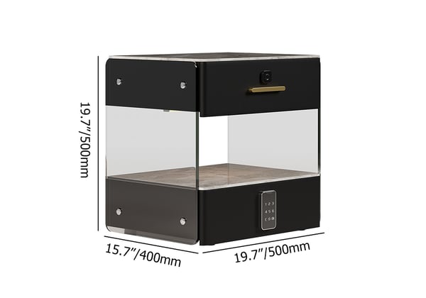 Modern Black Smart Leather Nightstand with Light & Sintered Stone Top & Fingerprint Lock