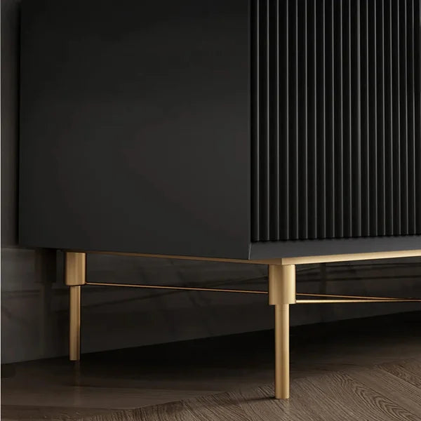 Modern Black TV Stand 4-Drawer 2-Door Media Console Gold Finish in Large