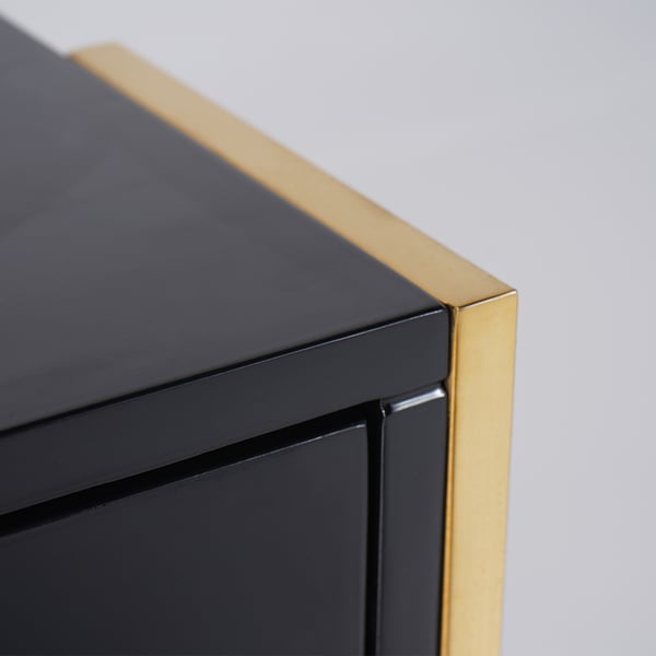 Modern Black Wooden End Table with 1 Drawer and Golden Double Pedestal