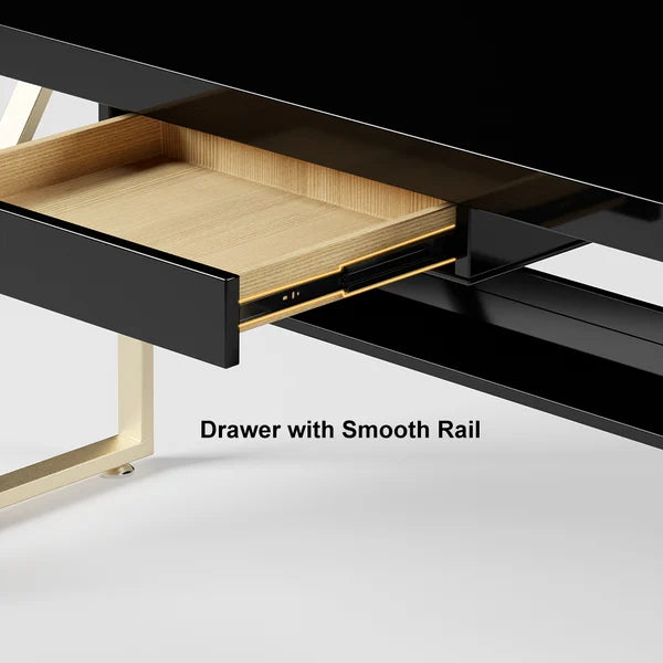 Modern White/Black Writing Desk with Drawer & Shelf Wood Top & Metal Frame#Black-S
