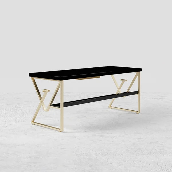 Modern White/Black Writing Desk with Drawer & Shelf Wood Top & Metal Frame#Black-S