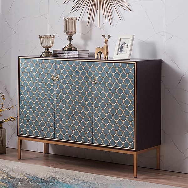 Modern Cabinet Scale Patterned Sideboard Buffet with Doors and Shelves in Medium