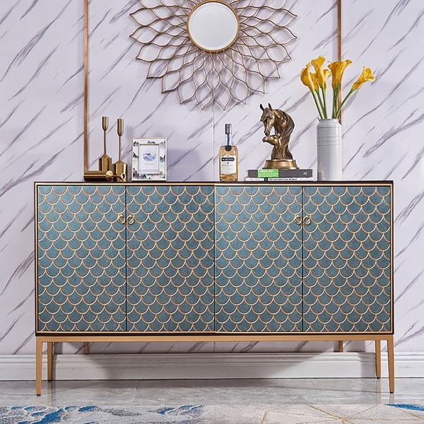 Modern Cabinet Scale Patterned Sideboard Buffet with Doors and Shelves in Large