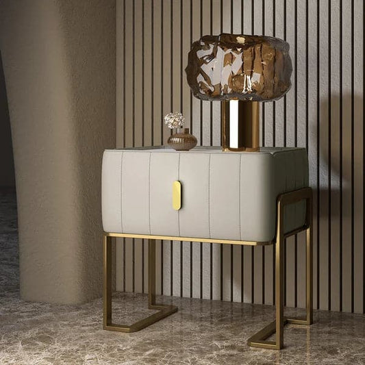Modern Champagne Nightstand Single Drawer Bedroom Bedside Table with Sintered Stone Top