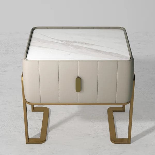 Table de chevet moderne en forme de champagne, avec tiroir unique, pour chambre à coucher, avec plateau en pierre frittée