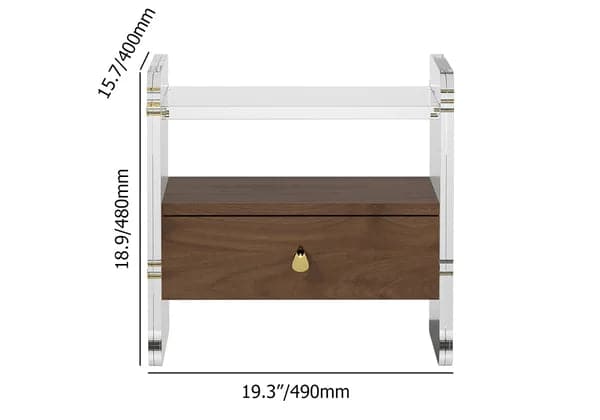 Table de chevet moderne en bois acrylique transparent avec rangement et étagère pour chambre à coucher