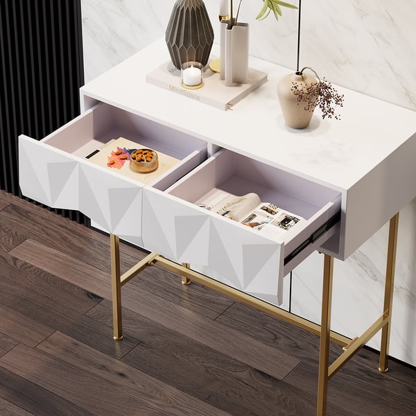 Table console moderne avec tiroirs en bois massif et métal