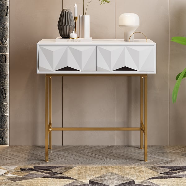 Modern Console Table with Drawers Solid Wood & Metal