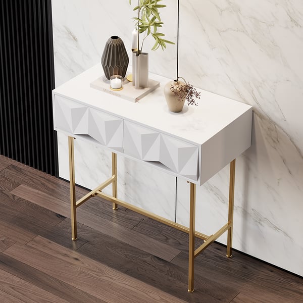 Modern Console Table with Drawers Solid Wood & Metal
