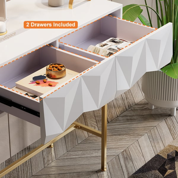 Modern Console Table with Drawers Solid Wood & Metal