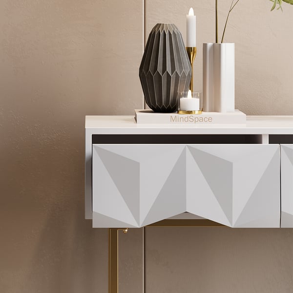 Modern Console Table with Drawers Solid Wood & Metal